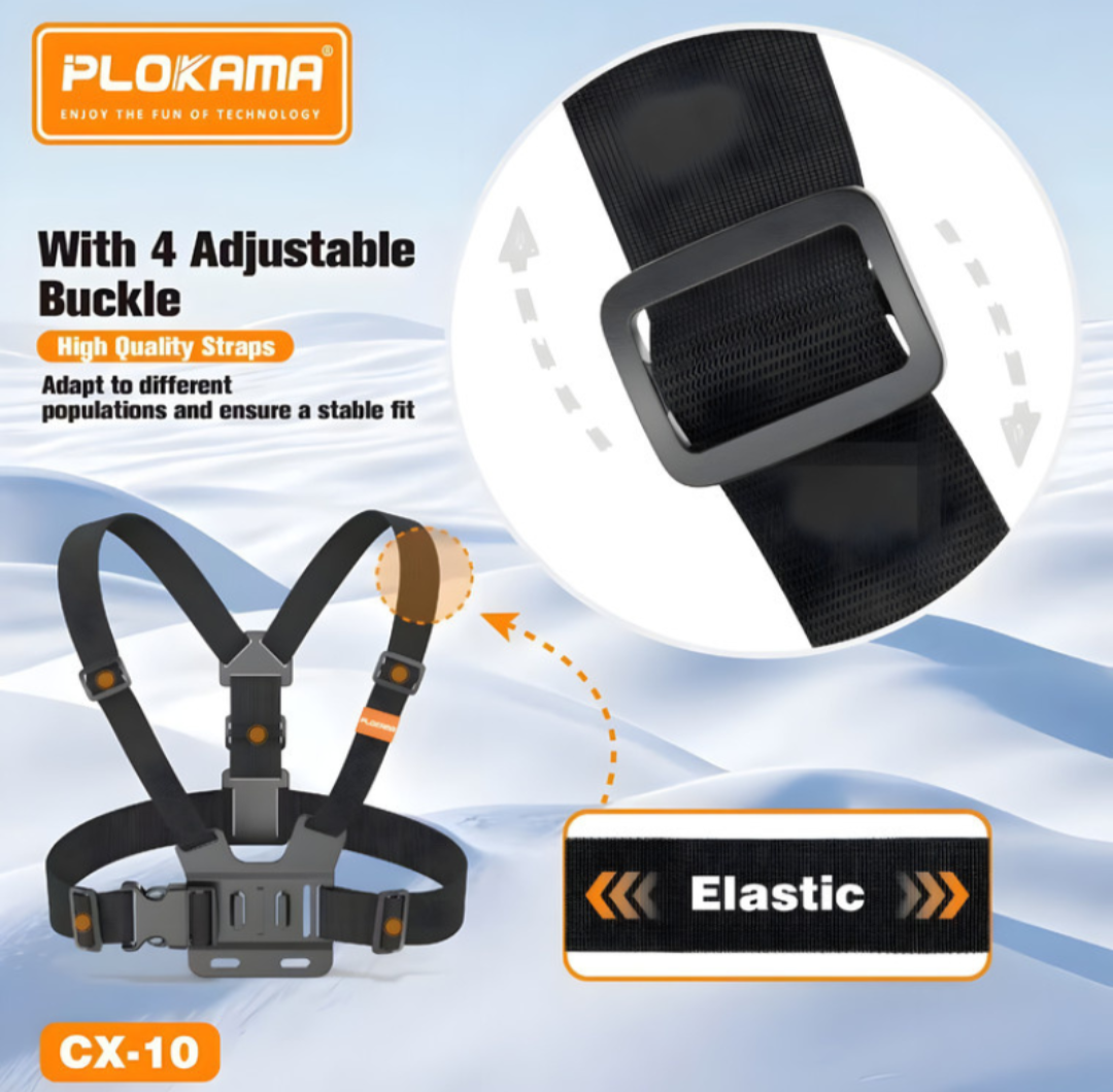 PLOKAMA CX10 Action Camera And Phone Chest Mount Holder 360 Adjustable Harness Strap For Sports Hiking Vlogging