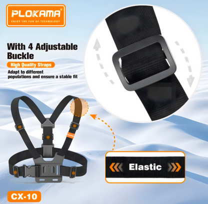 PLOKAMA CX10 Action Camera And Phone Chest Mount Holder 360 Adjustable Harness Strap For Sports Hiking Vlogging