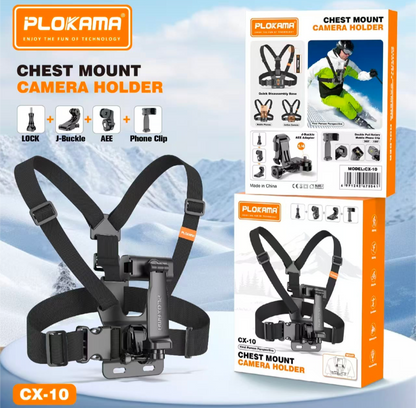 PLOKAMA CX10 Action Camera And Phone Chest Mount Holder 360 Adjustable Harness Strap For Sports Hiking Vlogging