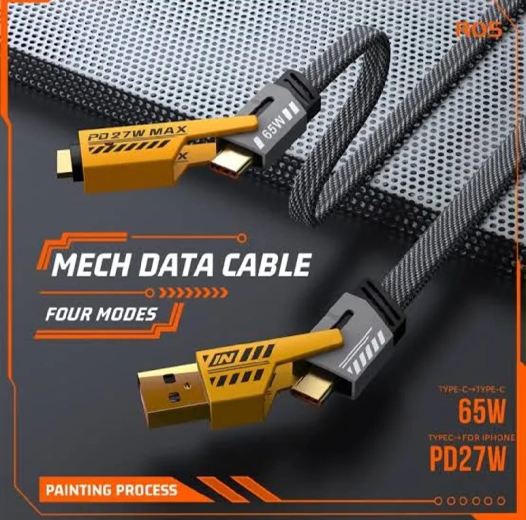 DT-A05 MECH 4in1 Fast Charging | 65W TYPE - C +PD27W iphone | Flip Connector | Braided Nylon