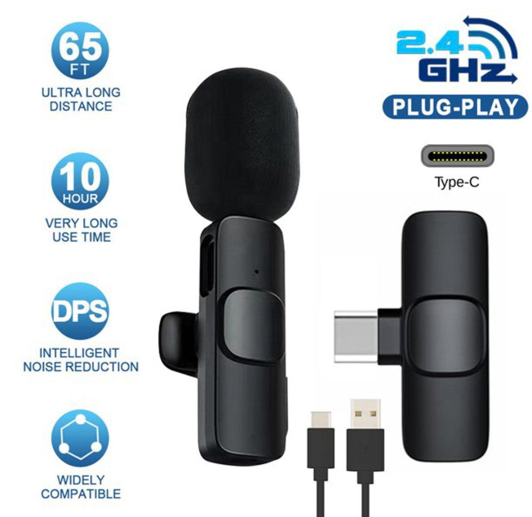 Wireless K8 Mic Type-C | IOS / Android Wireless Single Microphone | Noise Cancellation K8 Mic | For Mobile Phones Camera / Interview / Vlogging Product 20 Meter Long Range Wireless Mic | 100% Best Quality